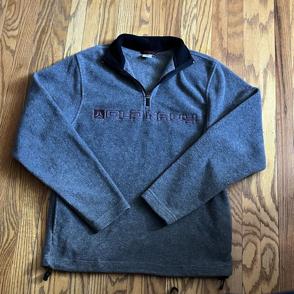 Vintage Y2K Old Navy Spellout Quarter Zip Spellout Fleece Sweater Size Med Gray